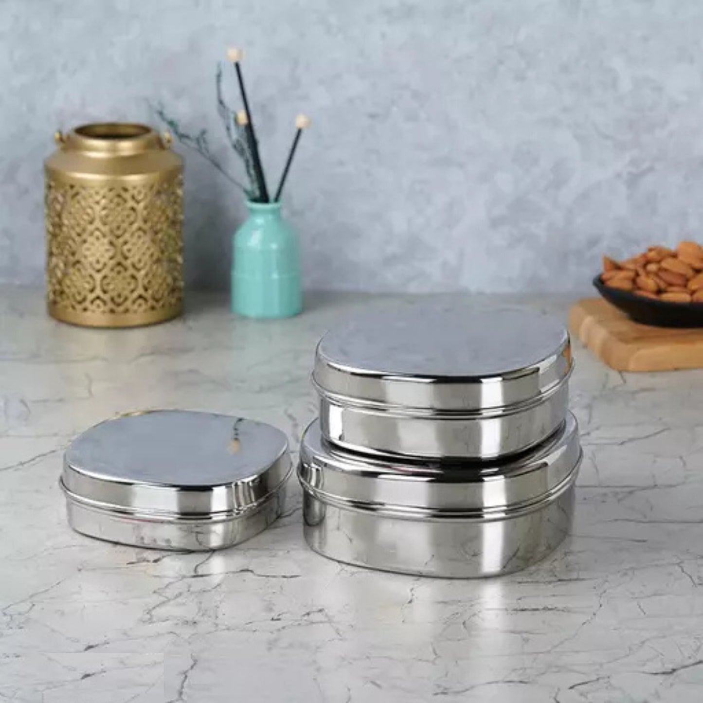 PddFalcon Stainless Steel Retro Square Container 3pcs Set - 2050ml