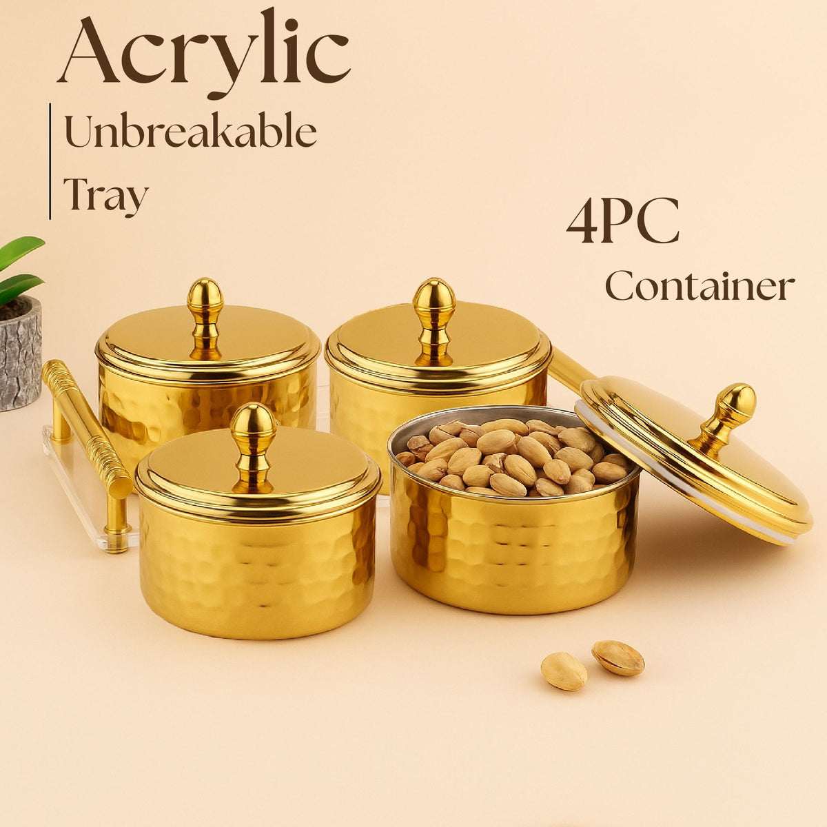 FP 12007 - Dry Fruit Airtight Container 350ml- 4p With Acrylic Tray