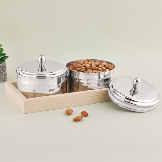 Dry Fruit Airtight Container 350ml- 2p With Wooden Tray