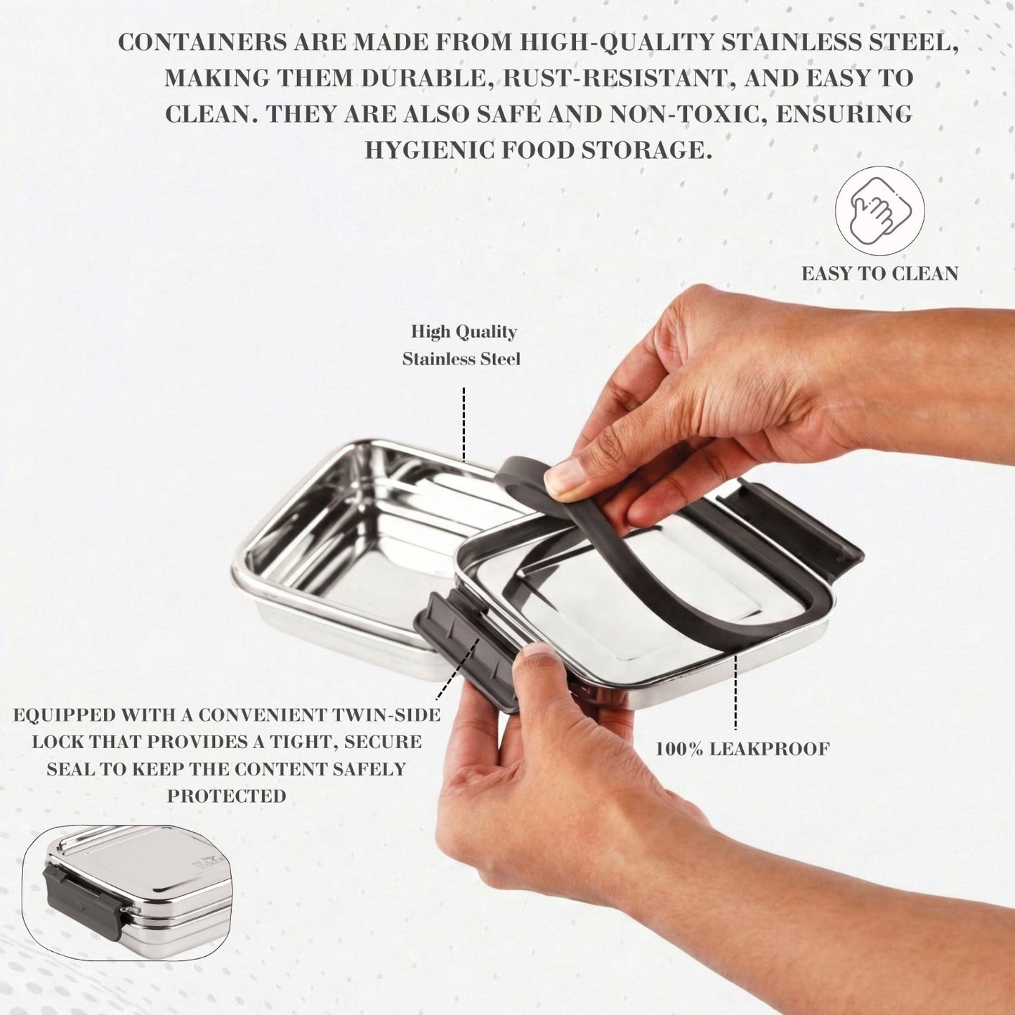 PDDFALCON Stainless Steel Cube Container ,100%Leakproof Container 400ml