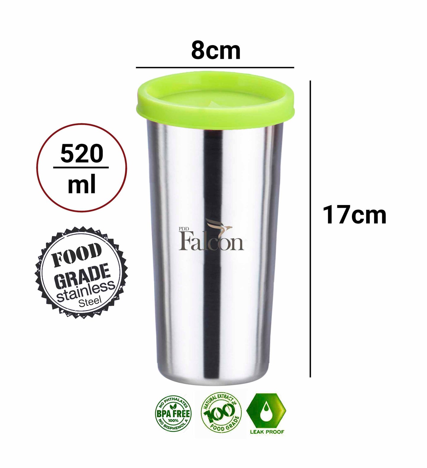 Pdd Falcon Steel Straw Glass 1pcs Green FP04032 - 520ml