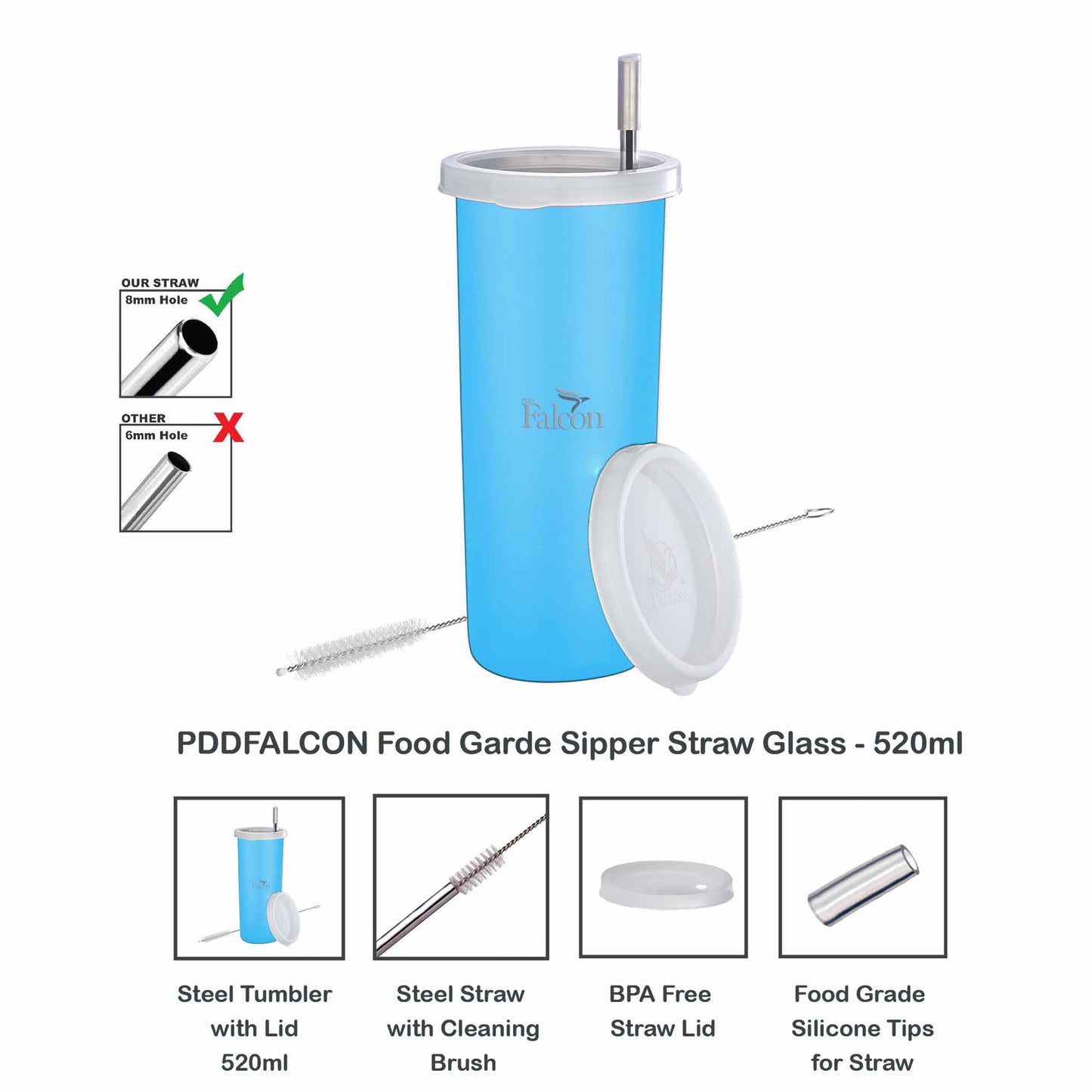 Pdd Falcon Steel Straw Glass 1pcs Blue - 520ml