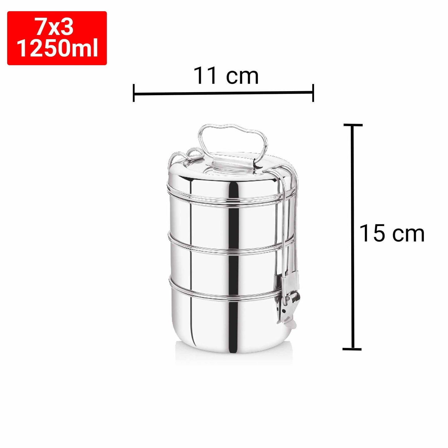 Pdd Falcon Steel Lunch Box 7x3 Silver FP03021 - 1250ml