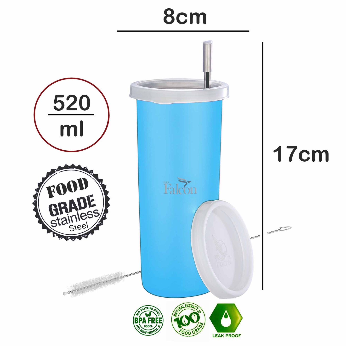 Pdd Falcon Steel Straw Glass 1pcs Blue - 520ml