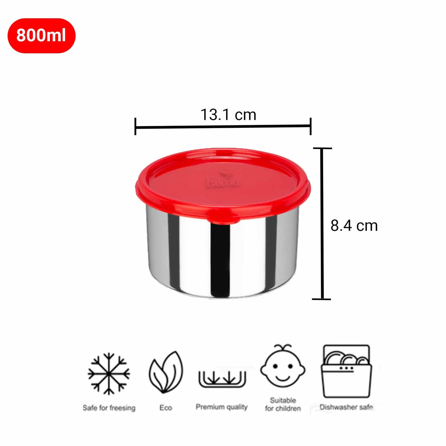 Pdd Falcon Steel Dura Airtight Container Red,1pc, - 800ml