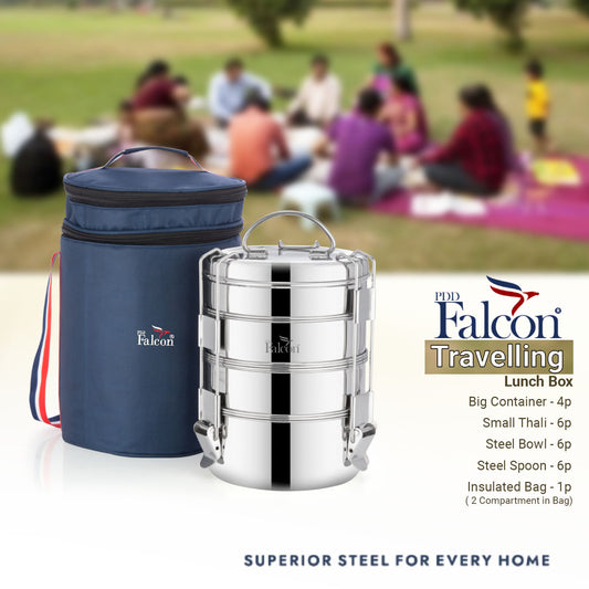 Pdd Falcon Steel Travelling , Picnic Tiffin Box Set of 23 Pcs 12x4 FP03019 - 5ltr*