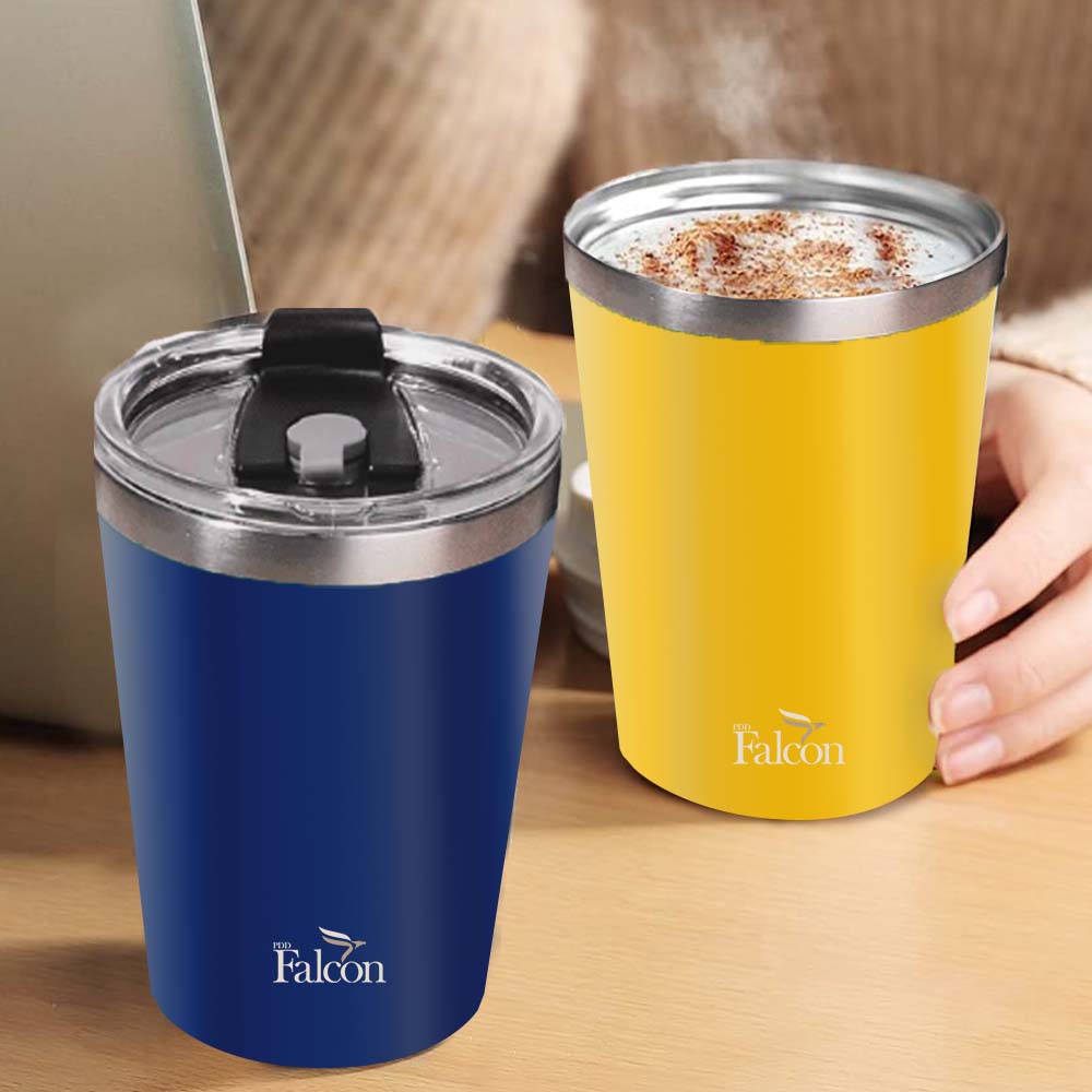 PddFalcon Stainless Steel Drinkware Poppy Cup With Accessoies 300ml Blue and Yellow