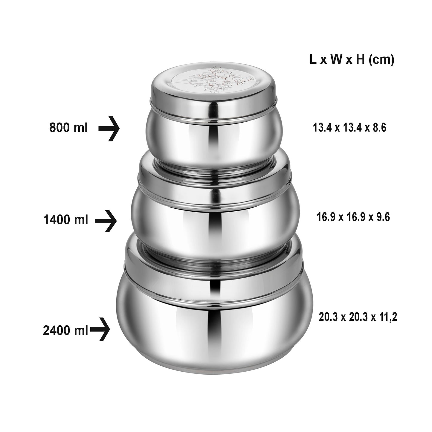 Pdd Falcon Steel Container Set of 3 Silver FP10029 - 4600ml