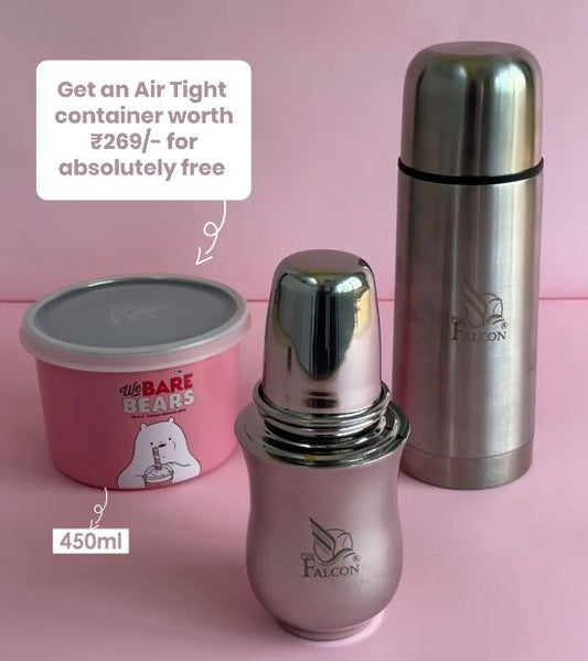 Pdd Falcon Steel Baby Bottle Combo Comes With Hot & Cold Flask And Free Container