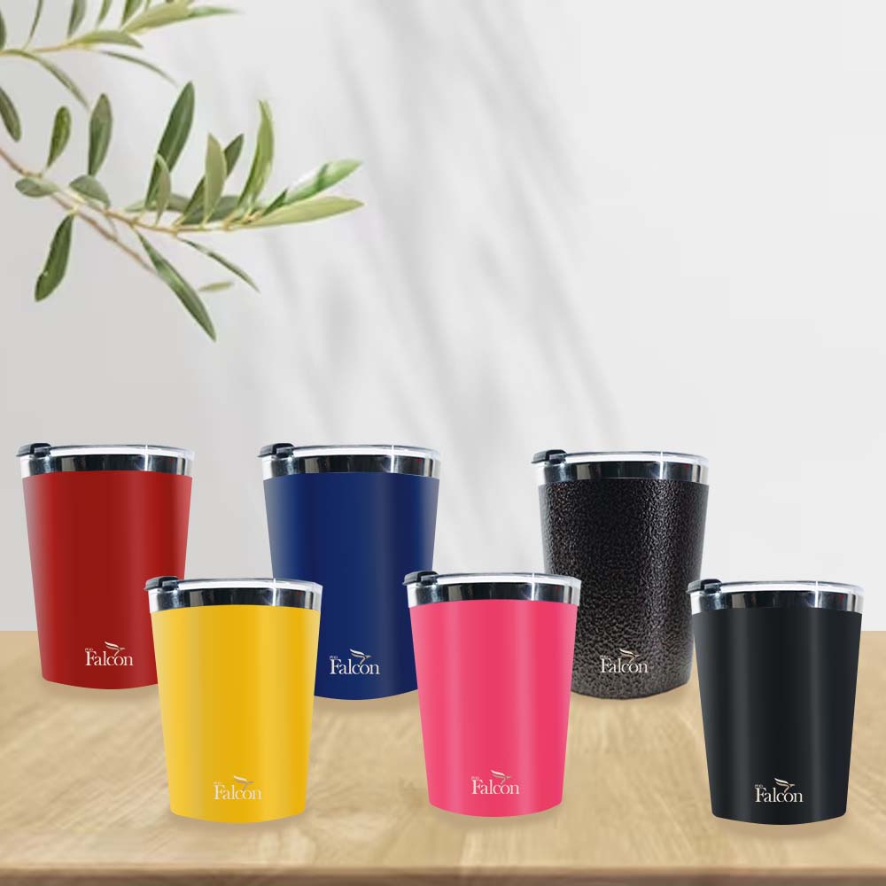 PddFalcon Stainless Steel Drinkware Poppy Cup 300ml Blue, yellow, red, pink, black
