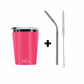 PddFalcon Stainless Steel Drinkware Poppy Cup With Accessoies 300ml Pink