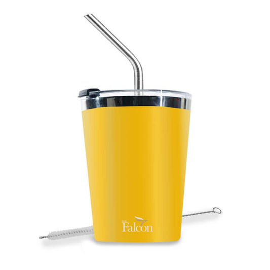 PddFalcon Stainless Steel Drinkware Poppy Cup With Accessoies 300ml Yellow