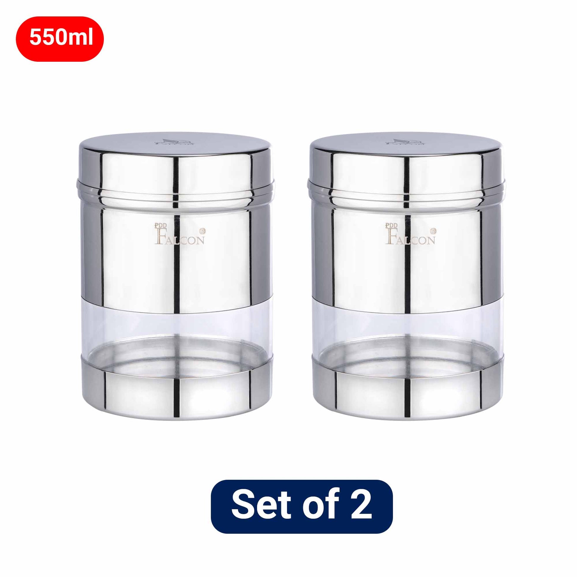 PddFalcon Stainless Steel Kitchen Storage See N Store Canister Set Of 2 550ml