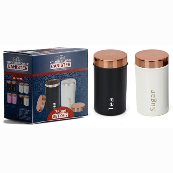PddFalcon Stainless Steel Kitchen Storage Ultima Canister 750ml Tea Sugar Black White