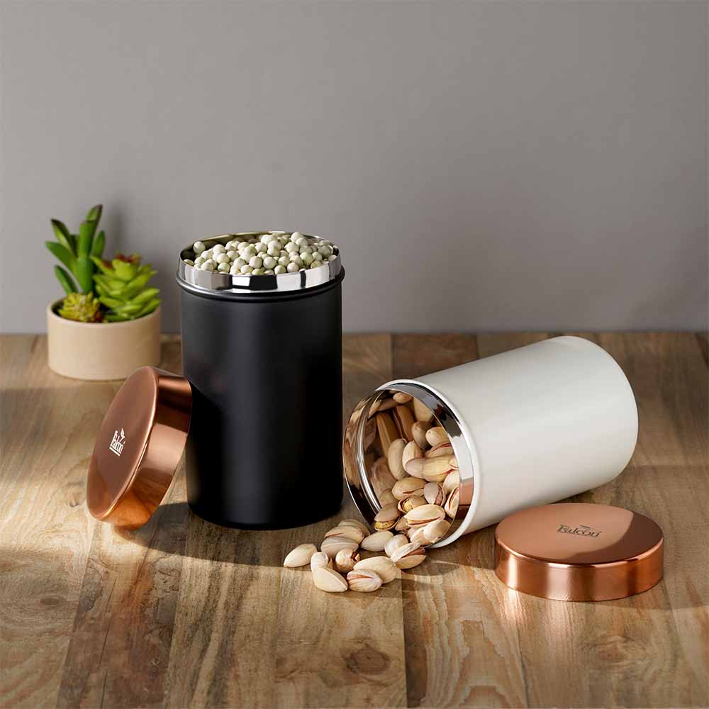 PddFalcon Stainless Steel Kitchen Storage Ultima Canister Set of 2 750ml Black White