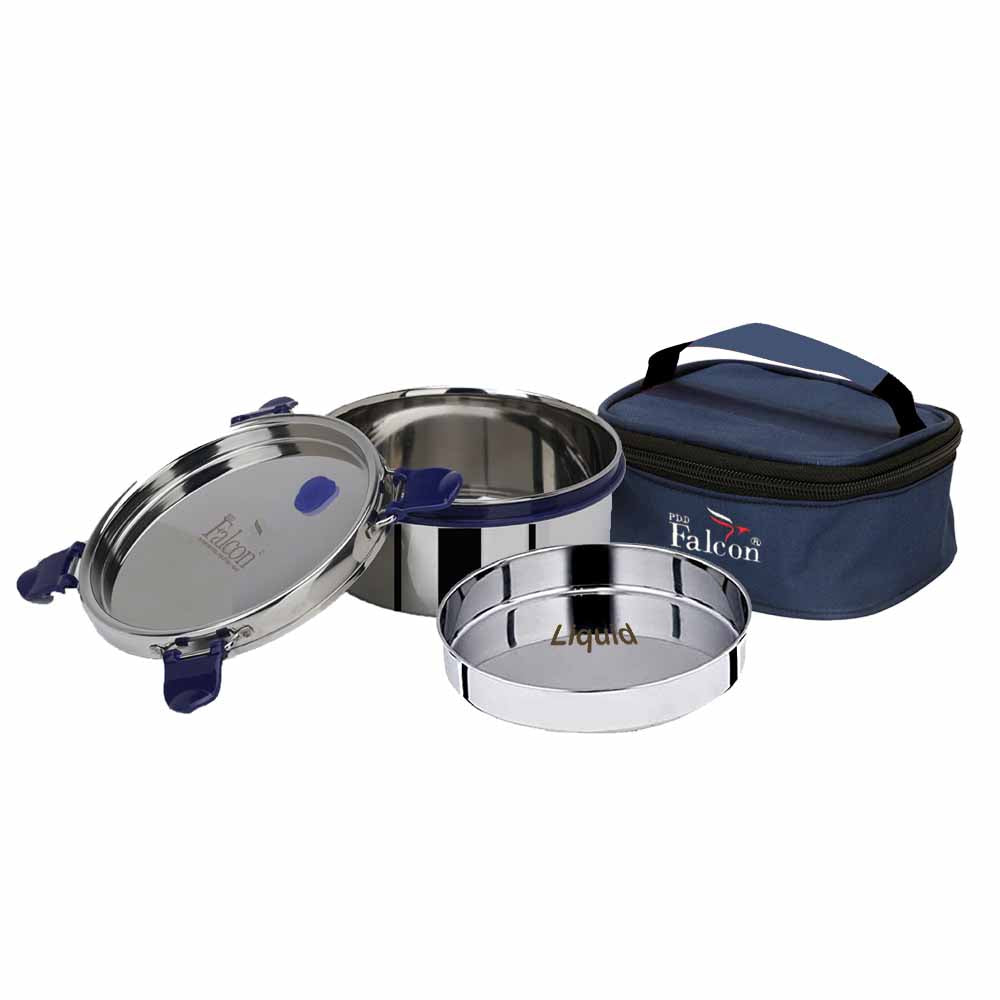 PddFalcon Stainless Steel Lunch Box EcoNxt Duo Container Withbag 500ml Blue