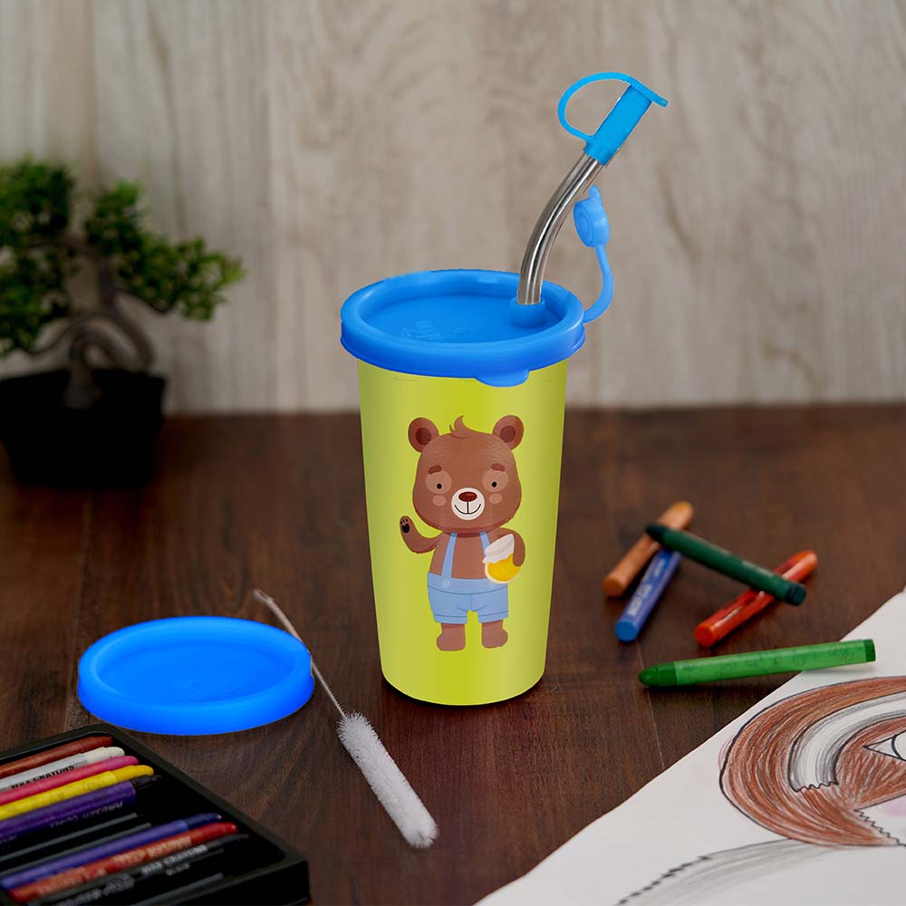 PddFalcon Stainless Steel Sipper Cartoon Strawglass With Accessories CN1