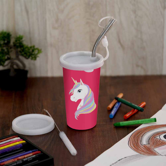 PddFalcon Stainless Steel Sipper Cartoon Strawglass With Accessories CN5 370ml