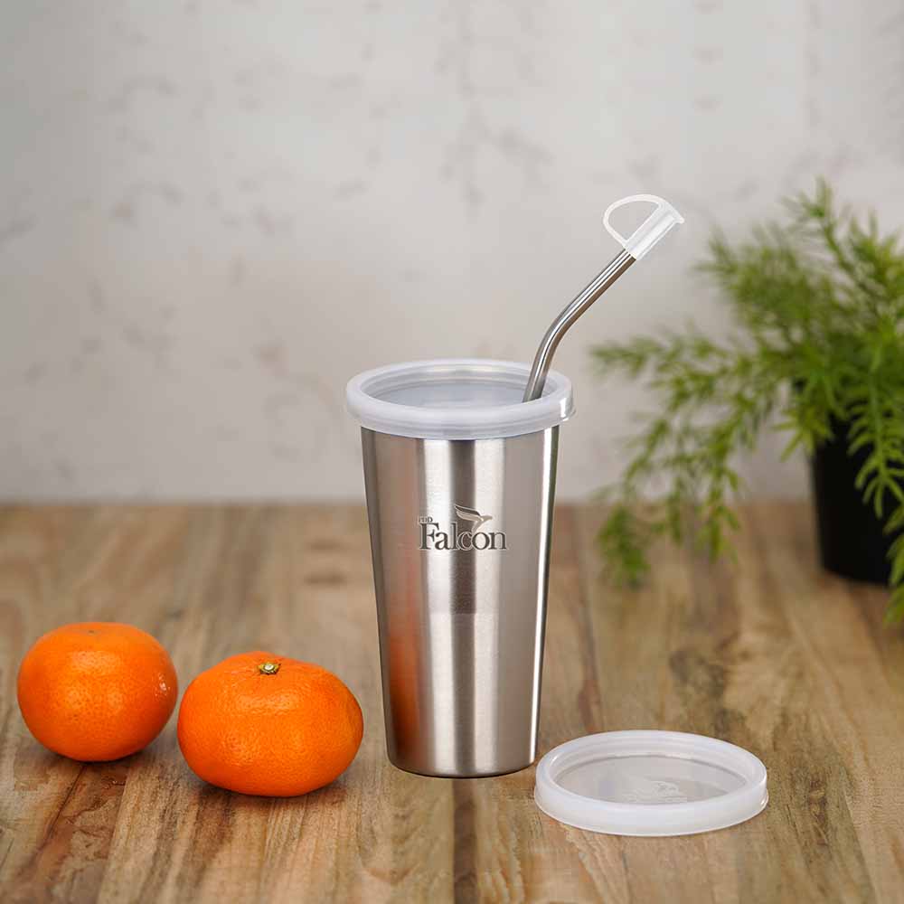 PddFalcon Stainless Steel Sipper Strawglass 370ml Sliver